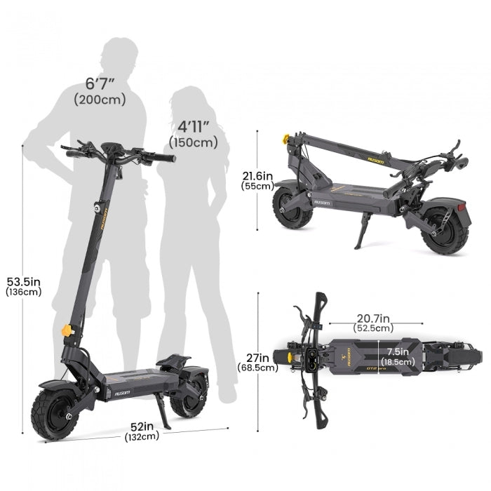 Składana hulajnoga elektryczna Ausom DT2 Pro, 2*1100W, 68km/h, bateria 52V 23,4Ah, wykorzystuje technologię podwozia lotniczego