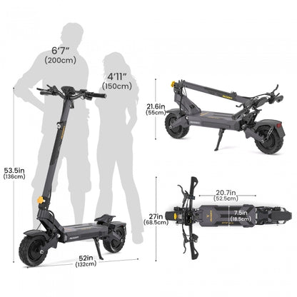 Składana hulajnoga elektryczna Ausom DT2 Pro, 2*1100W, 68km/h, bateria 52V 23,4Ah, wykorzystuje technologię podwozia lotniczego